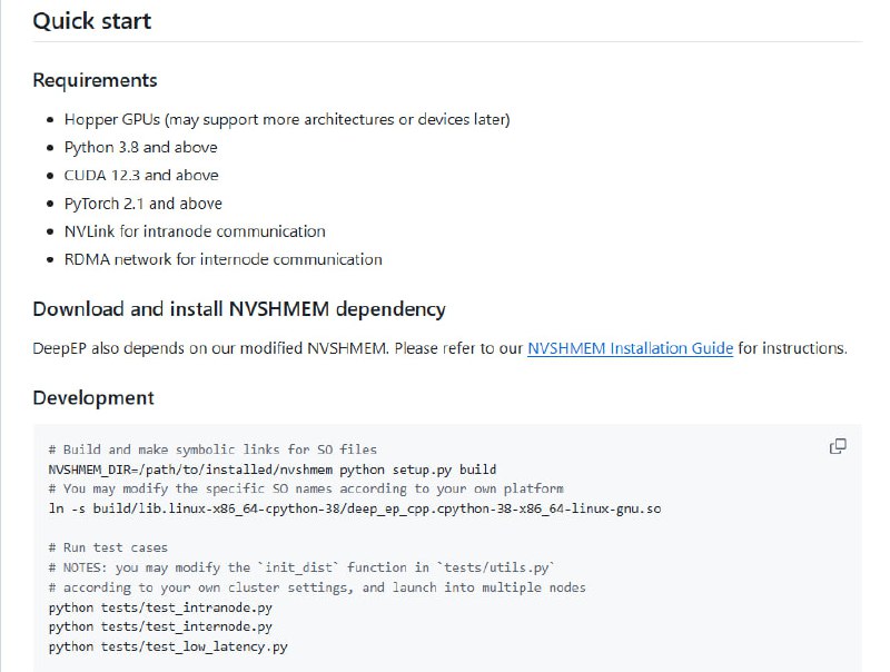 DeepEP：DeepSeek最新开源的高效专家并行通信库，提供了高吞吐、低延迟的 GPU 内核，支持低精度操作，并且与 DeepSeek-V3 论文中提出的组限制门控算法相匹配，为大规模分布式AI模型训练和推理加速