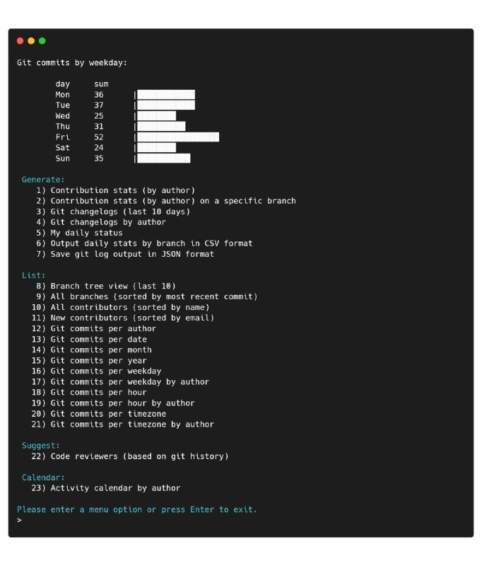 git-quick-stats：高效提取 Git 仓库统计数据• 一站式访问提交记录、贡献者、分支历史等多维度统计，突破繁杂 git 命令的认知壁垒