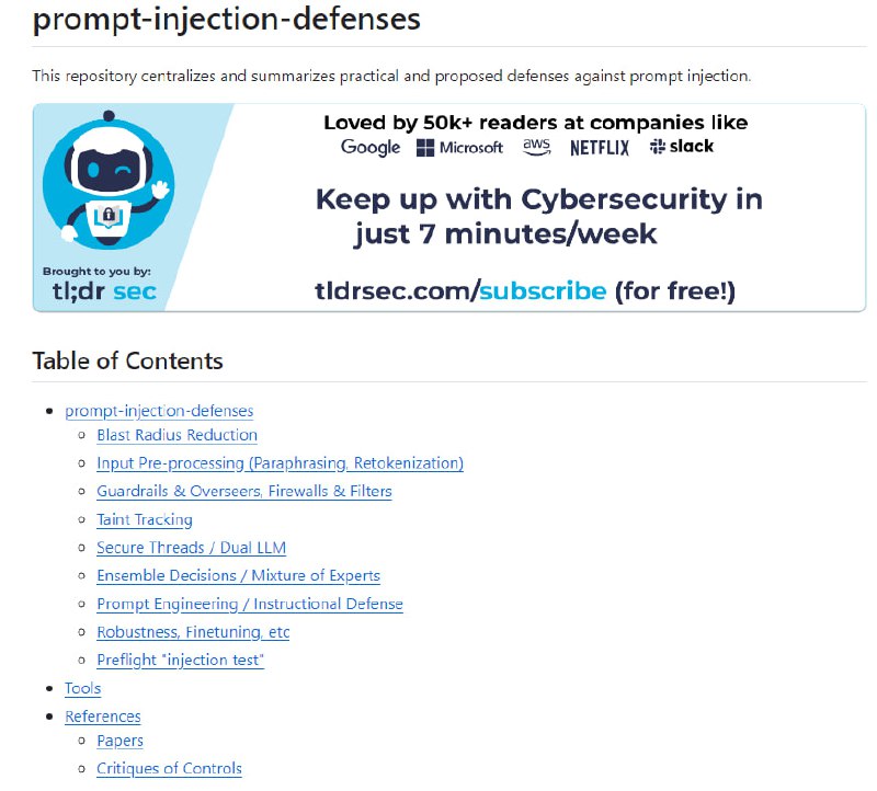 prompt-injection-defenses：汇总针对提示注入攻击的各种实际和建议的防御措施