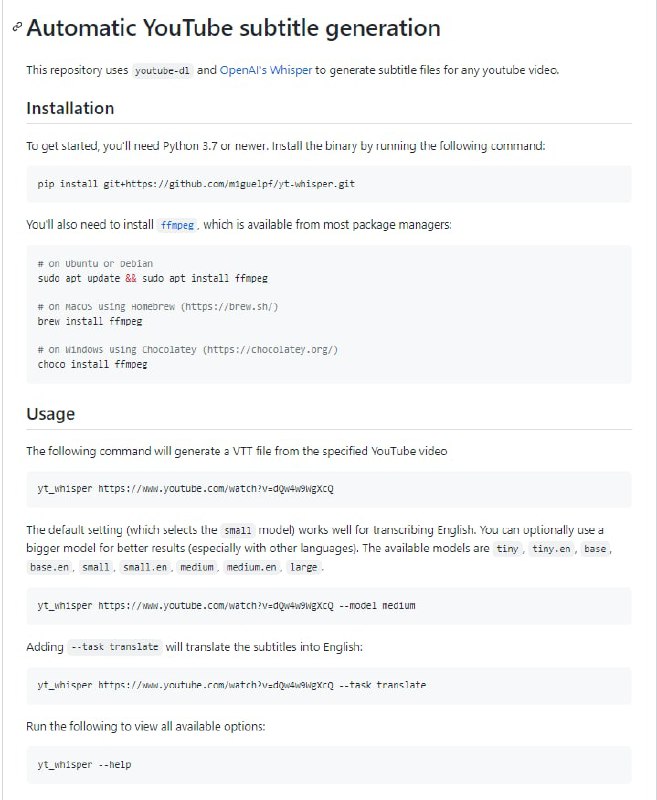 用youtube-dl+OpenAI's Whisper为Youtube视频自动生成字幕yt-whisper | #工具