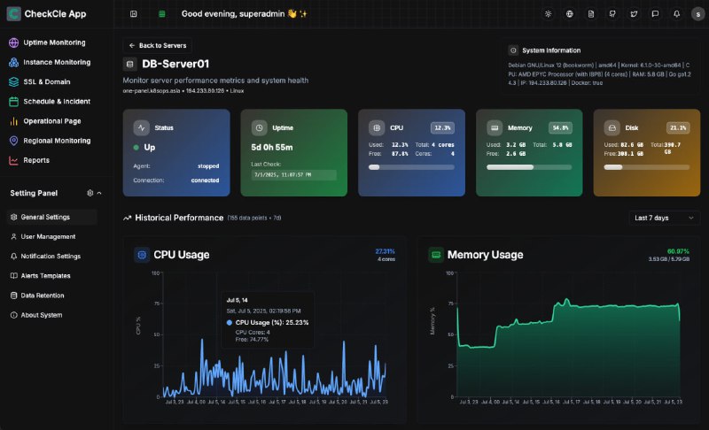 CheckCle：开源自托管的全栈实时监控平台，专为开发者、运维和DevOps设计，助力全面掌控系统与应用性能