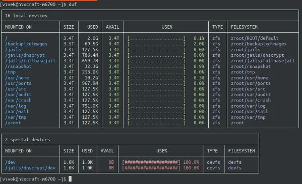 替代df的命令行工具，方便查看磁盘使用情况duf | #命令行 #工具
