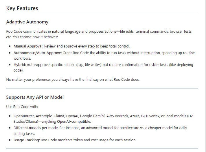 AI驱动的VS Code插件，让编程更智能、更高效！亮点：1. 支持多模型，可与OpenAI等主流API无缝对接；2. 自定义模式，可创建专属的编程助手；3. 代码行动集成，直接在VS Code中提供快速修复和重构选项Roo Code | #插件AI驱动的VS Code插件，让编程更智能、更高效！亮点：1. 支持多模型，可与OpenAI等主流API无缝对接；2. 自定义模式，可创建专属的编程助手；3. 代码行动集成，直接在VS Code中提供快速修复和重构选项Roo Code | #插件