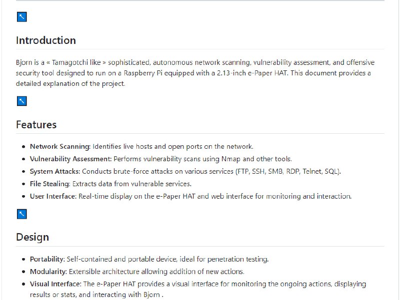 基于 Raspberry Pi 的强大网络扫描和攻击性安全工具，配备 2.13 英寸电子墨水显示屏，能够发现网络目标、识别开放端口、暴露服务和潜在漏洞，支持暴力破解攻击、文件窃取、主机僵尸化，并且支持自定义攻击脚本Bjorn | #工具
