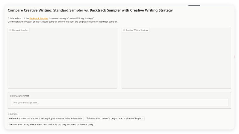 一个简单易懂的框架，用于实验自定义的大型语言模型（LLM）采样算法，允许撤销和修改生成的TokenBacktrack Sampler | #框架
