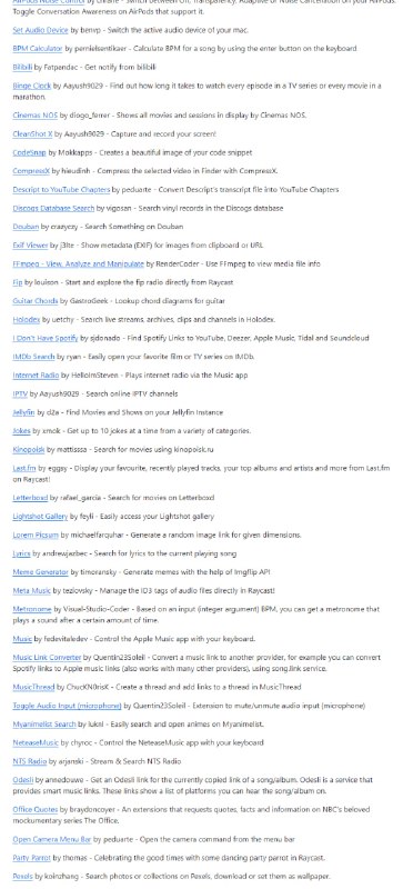 一份收集 Raycast 第三方插件集合 categorized-raycast-extensions | #插件已收集超过 1498 个插件，涵盖了商业、设计、音视频、社交媒体、教育、娱乐、AI、自动化、实用工具等等类别
