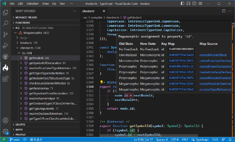 一个VS Code扩展，用于在V8（如NodeJS、Edge、Chrome等）中运行的JavaScript和TypeScript代码中可视化反优化情况，可以帮助用户深入了解V8优化编译器的内部工作原理，并分析代码以查找可能导致性能退化的原因