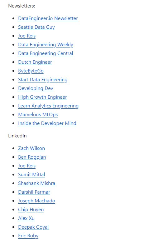 数据工程手册，汇总了成为数据工程师需要学习的各种学习资源，包括书籍、网络社区、开源项目、优秀视频教程、频道、播客等，为数据工程师提供一个全面和系统的学习路径