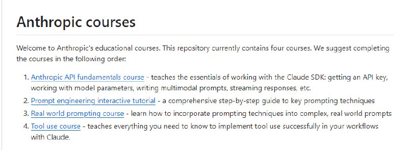 交互式教程，专注于提升提示工程技能，教授如何构建有效的提示来引导人工智能的响应，包含多个Jupyter Notebook文件，涵盖从基础结构到复杂提示构建的各个方面Anthropic courses | #教程