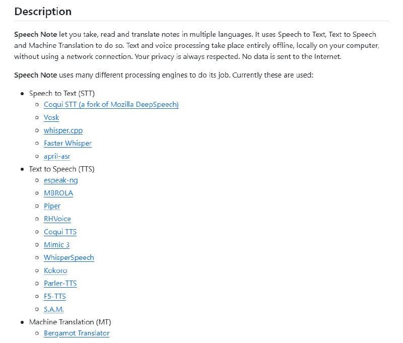 Speech Note：Linux 及 Sailfish OS 下的全离线语音笔记解决方案，集成语音转文字、文字转语音与机器翻译，全面兼顾隐私与多语种支持