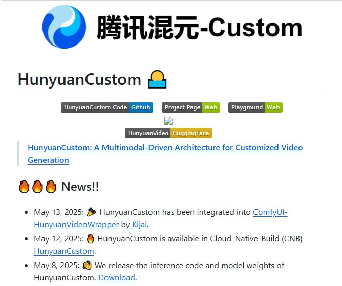 HunyuanCustom：腾讯推出的多模态驱动的定制化视频生成框架，让视频创作更自由支持文本、图像、音频、视频等多种输入模态，满足多样化创作需求；单主体视频定制效果出色，身份一致性高达0.627；提供单GPU和多GPU推理方案，适配不同硬件环境HunyuanCustom：腾讯推出的多模态驱动的定制化视频生成框架，让视频创作更自由支持文本、图像、音频、视频等多种输入模态，满足多样化创作需求；单主体视频定制效果出色，身份一致性高达0.627；提供单GPU和多GPU推理方案，适配不同硬件环境