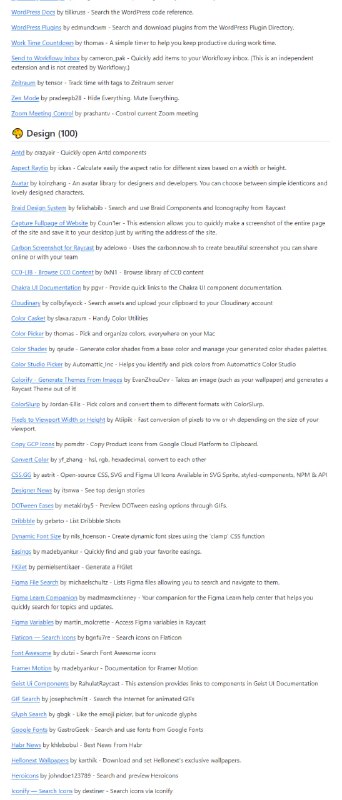 一份收集 Raycast 第三方插件集合 categorized-raycast-extensions | #插件已收集超过 1498 个插件，涵盖了商业、设计、音视频、社交媒体、教育、娱乐、AI、自动化、实用工具等等类别