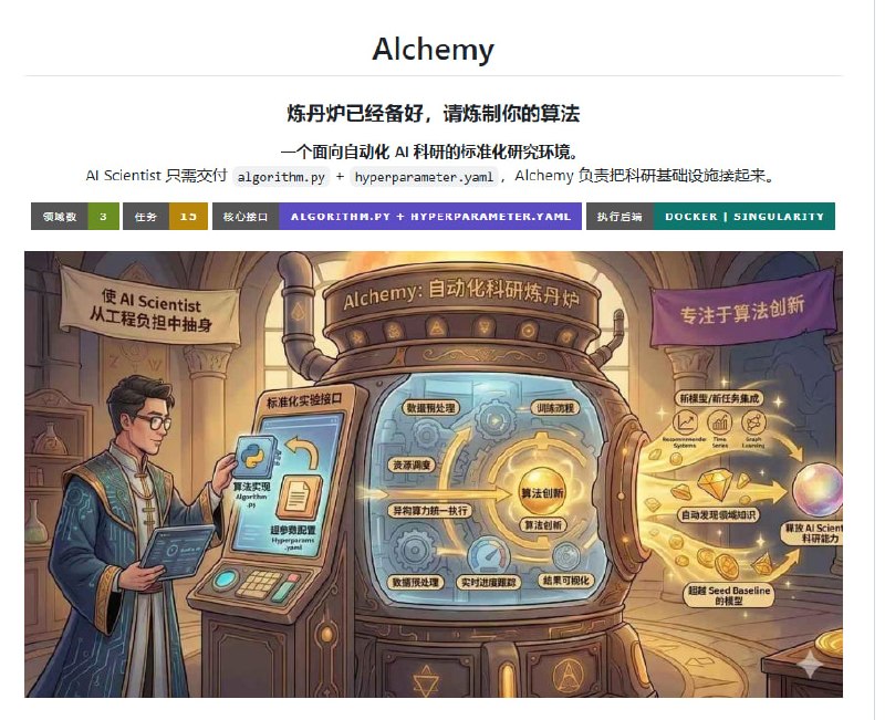 自动化 AI 科研的最后一块拼图来了！清华ISE开源项目 Alchemy 是一个面向自动化 AI 科研的标准化研究环境