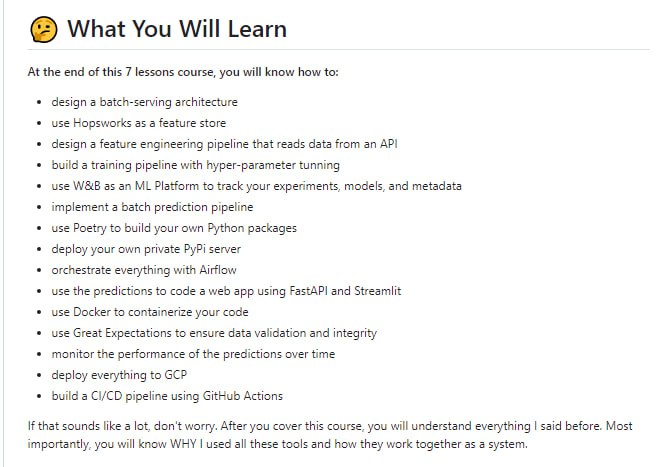 全栈7步MLOps框架课程，旨在教授机器学习工程师如何使用MLOps良好实践设计、实现、监测和部署自己的能源消耗预测模型