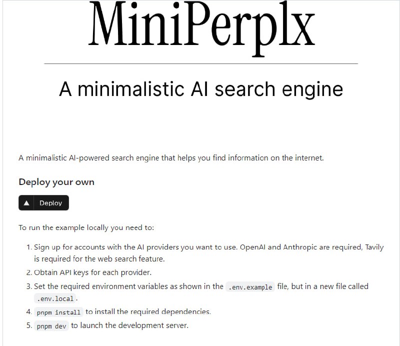 一款极简主义的AI驱动搜索引擎，帮助用户在互联网上查找信息，支持Markdown渲染和引用功能，提供网页搜索特性MiniPerplx | #搜索引擎