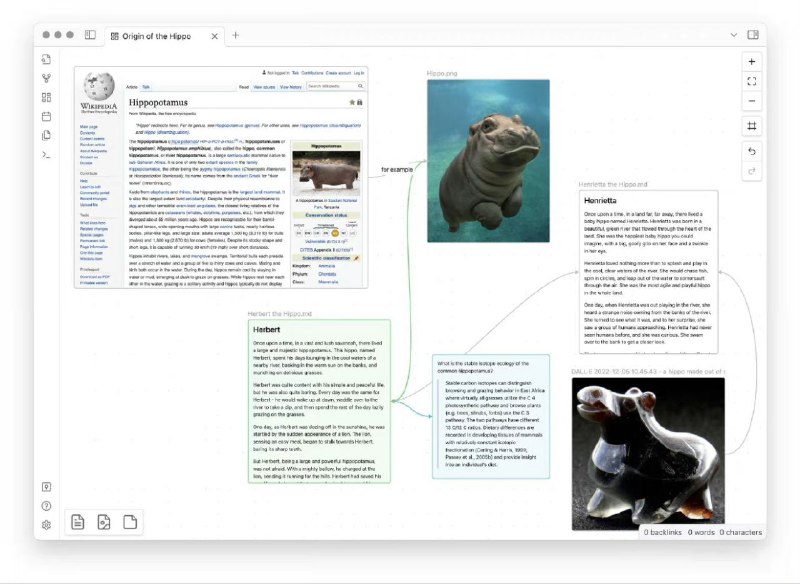 内测中的Obsidian 1.1将提供可无限扩展的画布(展板)，适合用于思维导图、流程图、组织结构图等的可视化展示