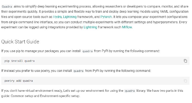 Quadra：使用配置文件实现轻松且可复现的深度学习工作流，支持多实验设置和超参数调整，集成了Hydra、Lightning框架和Pytorch