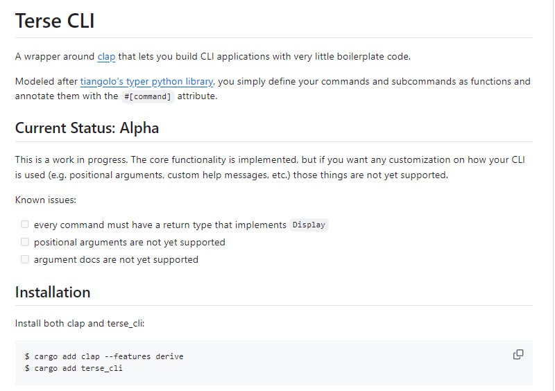 一个简洁的Rust命令行工具开发框架，基于clap库封装，通过简单的函数注解方式即可快速构建CLI应用，大幅减少样板代码