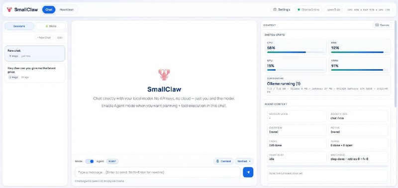 4B模型也能用：一个人4天写出来的AI Agent框架 | 帖子一个开发者用2019年的旧笔记本、8GB内存，花4-5天时间做出了SmallClaw——一个专门为小型本地模型优化的AI Agent框架，彻底绕开了昂贵的API费用，在普通消费级硬件上跑出了实用的效果