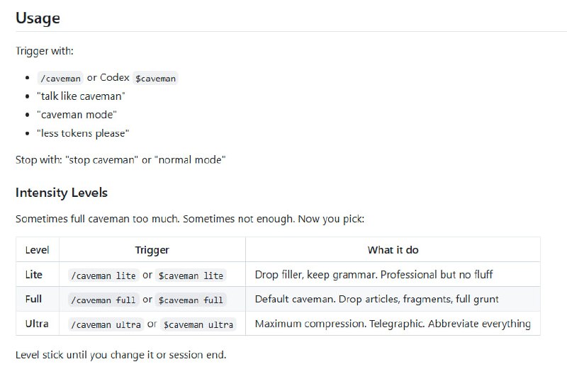 Caveman，一个 Claude Code 技能/插件和 Codex 插件，让Agent说话像原始人人——在保持完全技术准确性的同时，减少约 75% 的 token