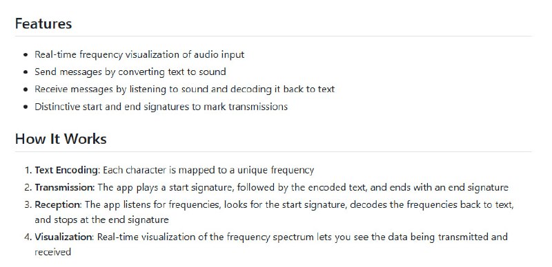 Chirp：用声音传输数据，让信息传递不再局限于网络和电缆 | #工具实时音频频率可视化，直观看到数据传输过程；独特的起始和结束签名，确保数据传输的准确性和完整性；只需麦克风和扬声器，随时随地实现数据传输