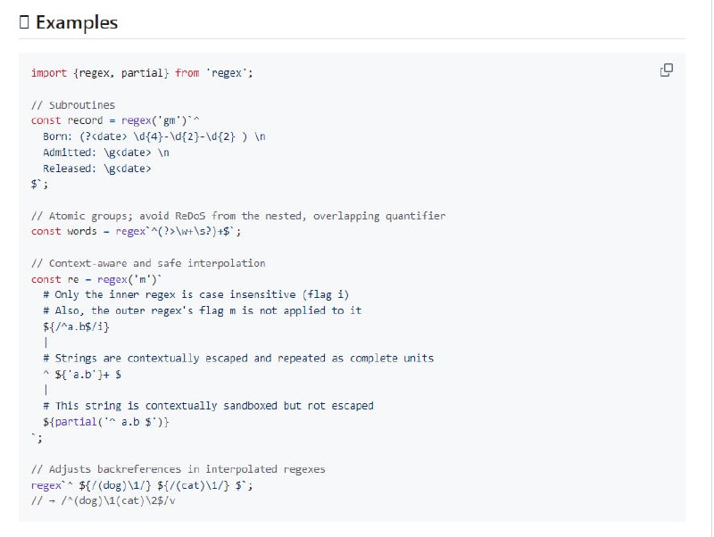 slevithan/regex：内置高级功能和最佳实践的上下文感知正则表达式模板标签，提高JavaScript正则表达式的可读性、性能和维护性 | #正则表达式slevithan/regex：内置高级功能和最佳实践的上下文感知正则表达式模板标签，提高JavaScript正则表达式的可读性、性能和维护性 | #正则表达式