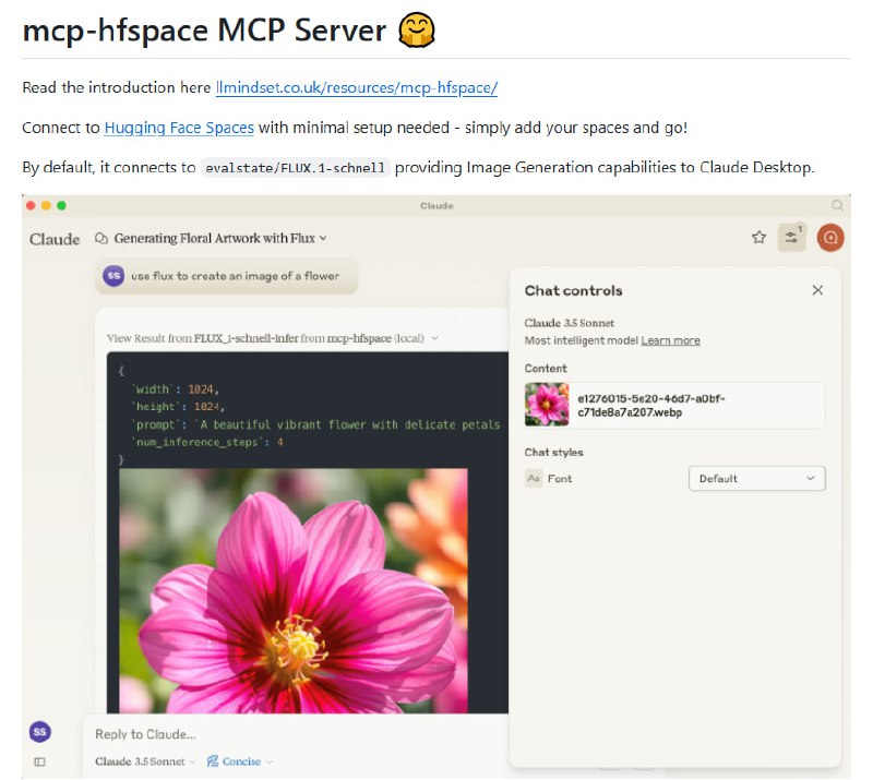 mcp-hfspace：轻松连接HuggingFace Spaces的MCP服务器，让AI工具的使用变得简单高效一键连接HuggingFace Spaces，无需复杂配置；支持多种文件处理和Claude Desktop模式，提升用户体验；提供丰富的AI模型和工具集成，涵盖图像生成、语音识别等多种功能mcp-hfspace：轻松连接HuggingFace Spaces的MCP服务器，让AI工具的使用变得简单高效一键连接HuggingFace Spaces，无需复杂配置；支持多种文件处理和Claude Desktop模式，提升用户体验；提供丰富的AI模型和工具集成，涵盖图像生成、语音识别等多种功能