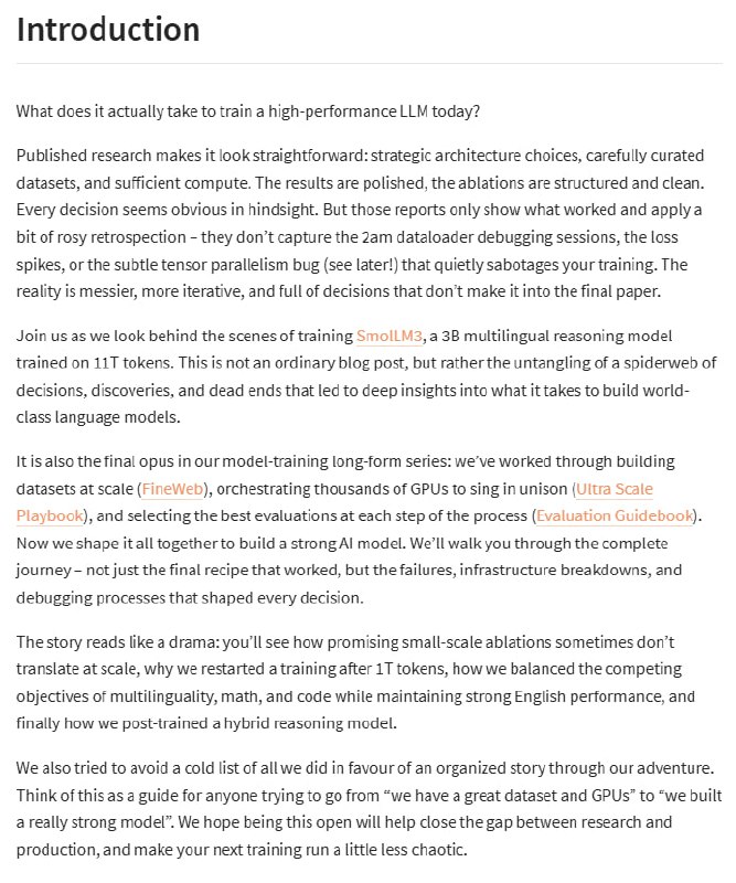 Smol训练手册：构建世界级大规模语言模型的秘诀 | #电子书 #手册 #机器学习这是一本关于高效训练机器学习模型的指南，主要聚焦于小规模、高效训练方法