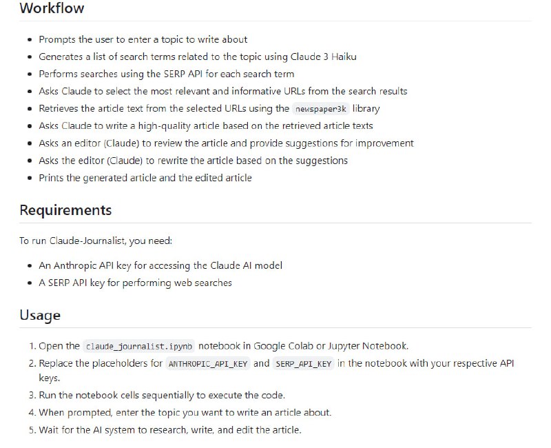 一款可助你轻松创作高质量文章的 AI 工具 Claude-Journalist | #工具该工具借助了 Claude 3，只需输入一个主题，它便会通过网络搜索收集相关信息，并帮你进行撰写和编辑高质量的文章