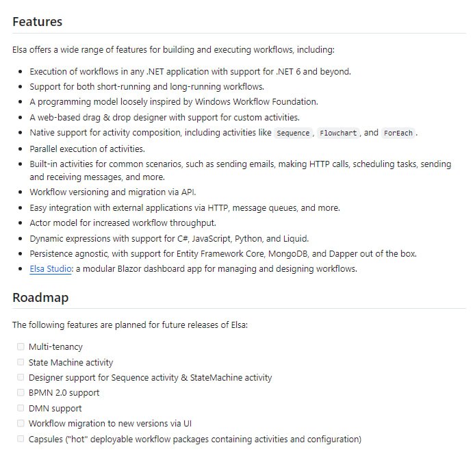 Elsa Workflows 艾尔莎工作流：一个强大的.NET工作流库，让你在任何.NET应用中轻松执行工作流，支持代码编写、可视化设计和JSON定义等多种工作流定义方式Elsa Workflows 艾尔莎工作流：一个强大的.NET工作流库，让你在任何.NET应用中轻松执行工作流，支持代码编写、可视化设计和JSON定义等多种工作流定义方式