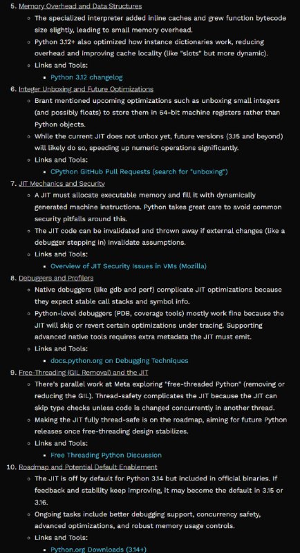 为 CPython 构建 JIT 编译器：这篇文章介绍了即将推出的Python JIT编译器，Brant Bucher分享了其开发进展及与C#、Java等语言JIT编译器的不同之处