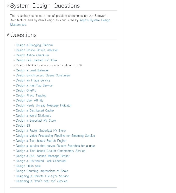 系统设计问题集 System Design Questions
