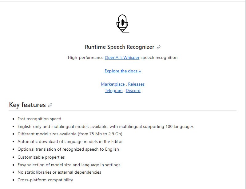 Runtime Speech Recognizer：适用于虚幻引擎(Unreal Engine)的跨平台、实时、离线语音识别插件，基于OpenAI 的 Whisper 语音识别引擎