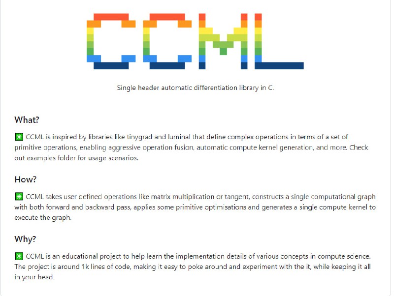 CCML：用C语言编写的简单自动微分库，旨在教育性地展示计算科学中各种概念的实现细节
