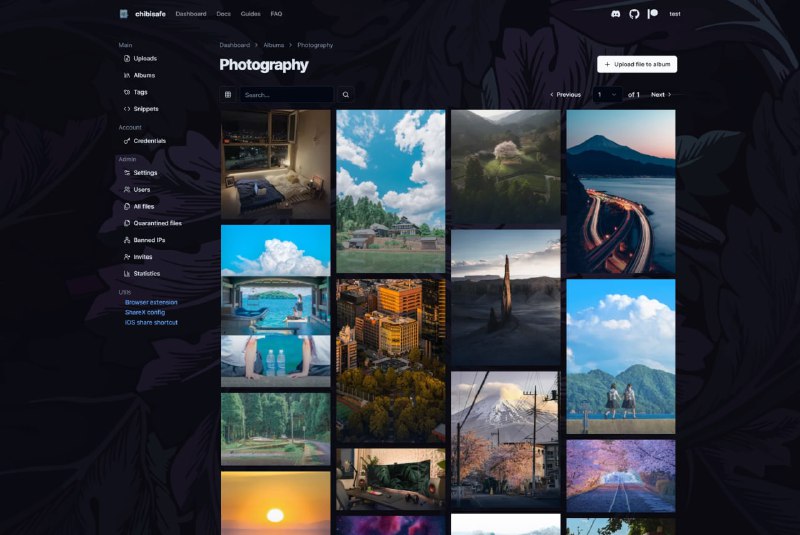 Chibisafe：极速、安全、开源的文件上传服务，满足多样化场景需求  • 纯 TypeScript 编写，轻量高效，支持大文件分片上传，极大降低网络失败风险  • 多模式支持：公开、公私用户账户、邀请制，满足不同权限管理需求  • 集成全面控制面板，配置无须修改环境变量，轻松调节限速、文件大小、格式等参数  • 支持 S3 存储，文件管理、标签分类、创建专属相册和代码片段，方便内容组织与分享  • 内置 URL 短链接生成，支持 ShareX 截图上传、iOS 分享菜单快捷上传及浏览器扩展  • 用户管理和配额控制，保障服务公平使用  • 完全开源，无广告无追踪（仅限 IP 请求日志），安全透明  • 容器化部署优选 Docker，迁移便捷，v6 支持一键数据库与上传文件迁移  • 适合企业自建、开发者集成和个人存储，提供强大扩展能力和稳定性能Chibisafe：极速、安全、开源的文件上传服务，满足多样化场景需求  • 纯 TypeScript 编写，轻量高效，支持大文件分片上传，极大降低网络失败风险  • 多模式支持：公开、公私用户账户、邀请制，满足不同权限管理需求  • 集成全面控制面板，配置无须修改环境变量，轻松调节限速、文件大小、格式等参数  • 支持 S3 存储，文件管理、标签分类、创建专属相册和代码片段，方便内容组织与分享  • 内置 URL 短链接生成，支持 ShareX 截图上传、iOS 分享菜单快捷上传及浏览器扩展  • 用户管理和配额控制，保障服务公平使用  • 完全开源，无广告无追踪（仅限 IP 请求日志），安全透明  • 容器化部署优选 Docker，迁移便捷，v6 支持一键数据库与上传文件迁移  • 适合企业自建、开发者集成和个人存储，提供强大扩展能力和稳定性能