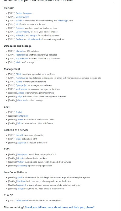 一些可用于早期项目启动和自托管的 devops 工具包：StartPack，在项目初期时，可通过这些工具降低项目的开发与运维成本