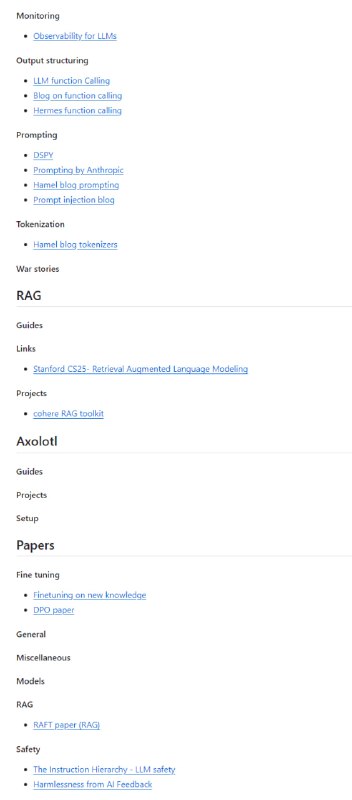 大型语言模型资源集合：为Dan Becker和Hamel Husain举办的“精通大型语言模型：端到端微调和部署”研讨会聚合的资源，包含算法、微调、模型、多模态、部署等方面的内容大型语言模型资源集合：为Dan Becker和Hamel Husain举办的“精通大型语言模型：端到端微调和部署”研讨会聚合的资源，包含算法、微调、模型、多模态、部署等方面的内容