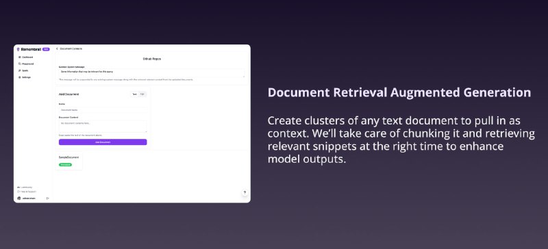 Remembrall：一个API平台，它能为基于LLM的应用提供长期记忆能力，允许开发者只需两行代码即可将上下文信息插入到LLM调用中，这样LLM就可以利用用户聊天记录和相关文档进行回应 | #APIRemembrall：一个API平台，它能为基于LLM的应用提供长期记忆能力，允许开发者只需两行代码即可将上下文信息插入到LLM调用中，这样LLM就可以利用用户聊天记录和相关文档进行回应 | #API