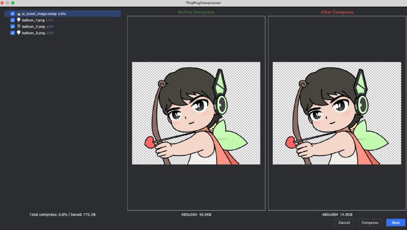 TinyPngCompressor：JetBrains IDE 内高效图像压缩利器，助力开发者无缝优化项目资源  • 支持 webP/png/jpg/jpeg 格式，基于 TinyPNG 强大压缩算法，显著减小文件体积  • 兼容最新 Android Studio Meerkat (2024.3+) 及 IntelliJ IDEA，紧跟开发环境升级  • 内置直观 UI，支持项目文件树批量压缩，压缩前后可视化对比，实时显示压缩比例和进度  • 自动识别剪贴板图片，智能跳过已压缩文件，操作便捷，节省重复工作时间  • 多种安装方式：插件市场一键安装、离线安装包及源码编译，灵活适配不同需求  • 本质上提升开发效率和项目性能，减少图片资源负担，优化用户体验和加载速度  TinyPngCompressor 将资源优化嵌入开发流程，推动高效自动化，避免手动繁琐操作，体现现代 IDE 插件服务于开发者的本质价值