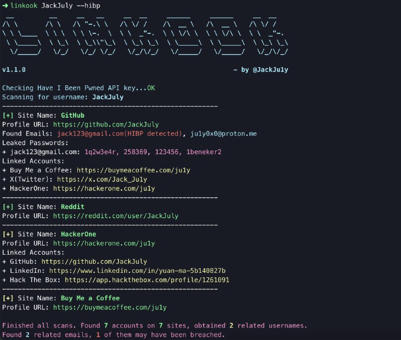 Linkook：基于单一用户名，深度挖掘多平台关联社交账号及相关邮箱的开源 OSINT 工具，助力信息搜集与渗透测试