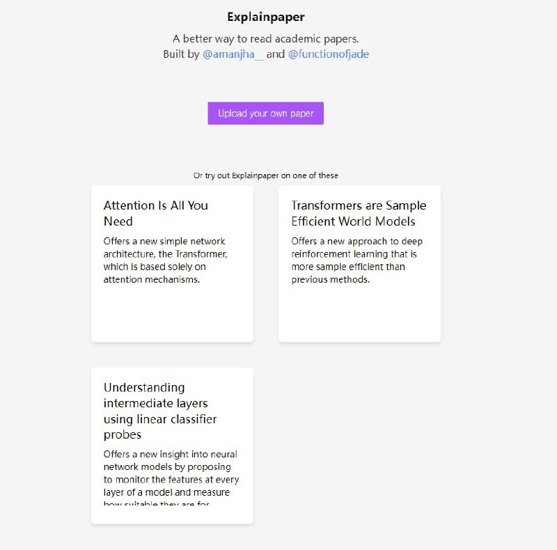 Explainpaper：提供论文片段解释的网站，可以通过问答深入挖掘