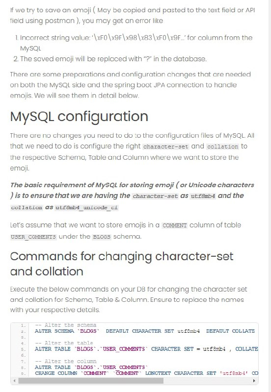 使用Spring引导将表情符号（Unicode 字符）存储在 MySQL 数据库中 | blog