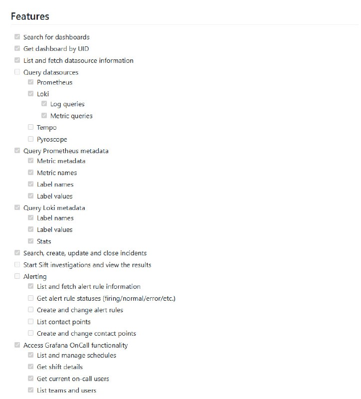 Grafana MCP server：为Grafana提供强大的上下文管理协议（MCP）服务器支持，轻松管理和查询监控数据支持多种数据源查询，包括Prometheus、Loki等；提供丰富的监控功能，如告警规则管理、联系点配置；与Grafana OnCall集成，方便运维团队协作Grafana MCP server：为Grafana提供强大的上下文管理协议（MCP）服务器支持，轻松管理和查询监控数据支持多种数据源查询，包括Prometheus、Loki等；提供丰富的监控功能，如告警规则管理、联系点配置；与Grafana OnCall集成，方便运维团队协作