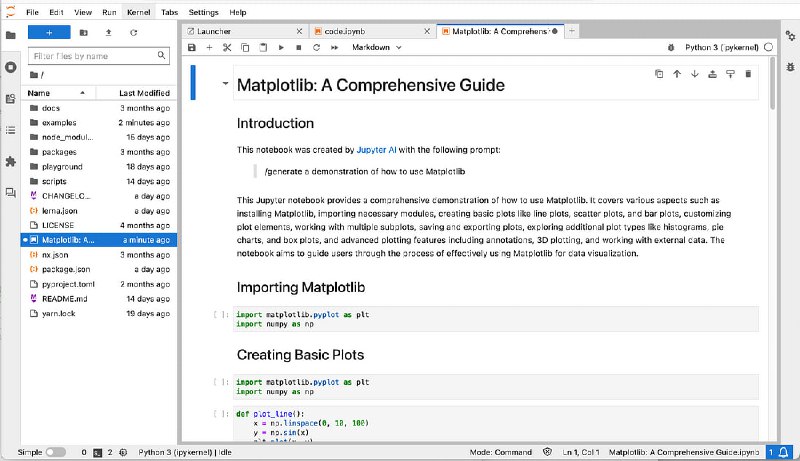 Jupyter发布官方子项目Jupyter AI，将生成式AI引入Jupyter notebooks，赋予用户解释和生成代码、修复错误、概括内容、询问关于本地文件的问题以及从自然语言提示生成整个notebook的能力