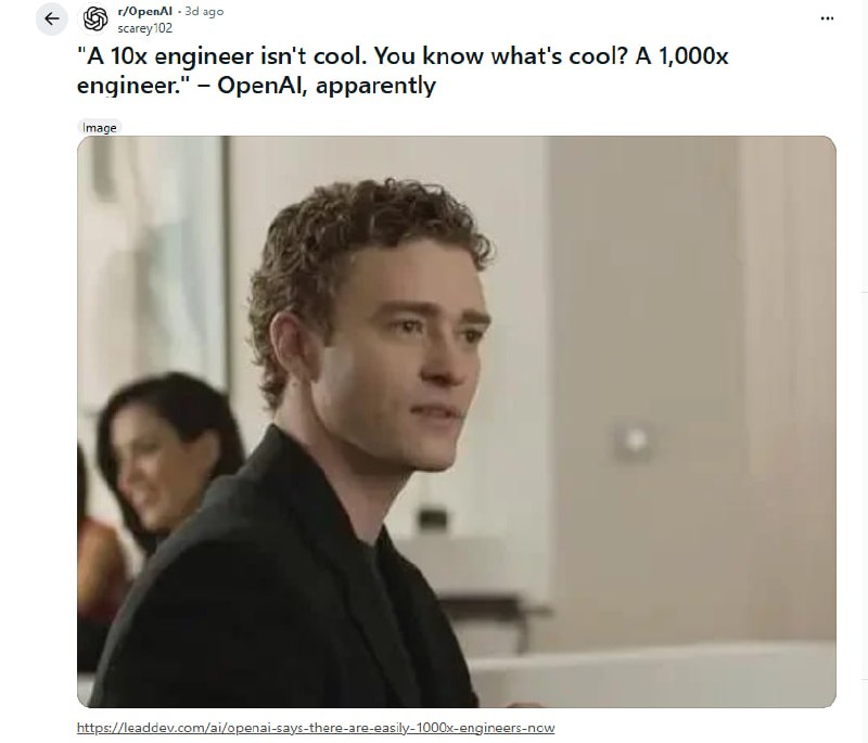 OpenAI的1000倍工程师神话 | 帖子OpenAI宣称现在已经出现“1000倍效率”的工程师，但一线开发者的反馈却截然不同