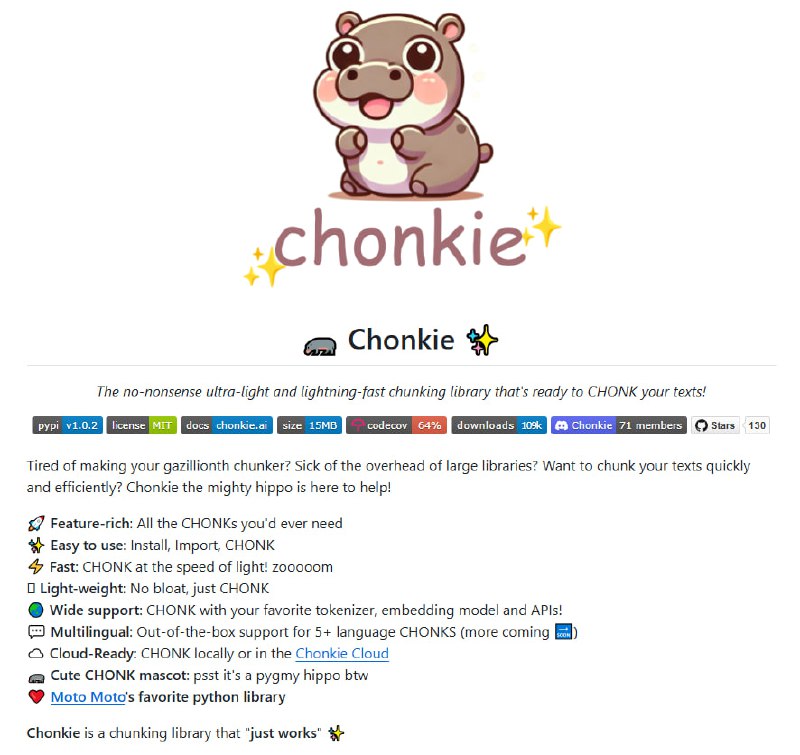 Chonkie：一个超轻量级、超快速的文本分块库，让文本处理变得轻松高效