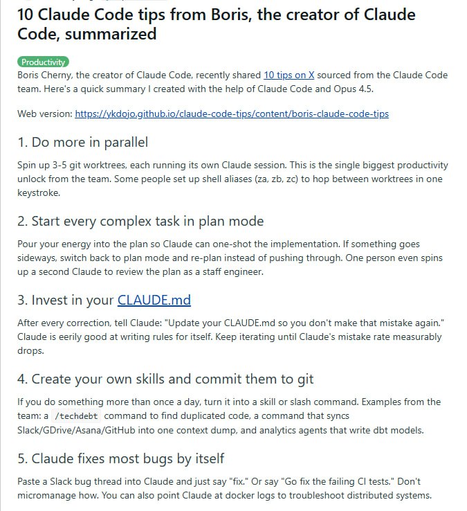 Claude Code创造者的10条实战心法：如何让AI真正成为你的编程搭档 | 帖子Boris Cherny是Claude Code的创造者，最近他分享了团队内部总结的10条使用技巧