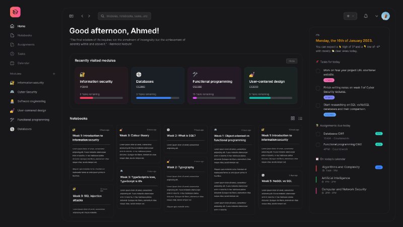 Noodle：开源学生学习效率平台，帮助学生管理与其教育相关的一切，包括任务、笔记、闪卡和时间表等，旨在通过提供一个单一平台来解决学生在管理教育方面所面临的问题