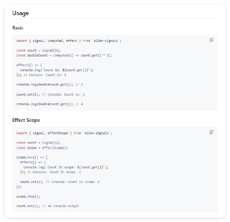 native-signals：旨在创建最轻量信号库的项目，采用了一套特定的调度逻辑约束来实现高性能的反应性系统