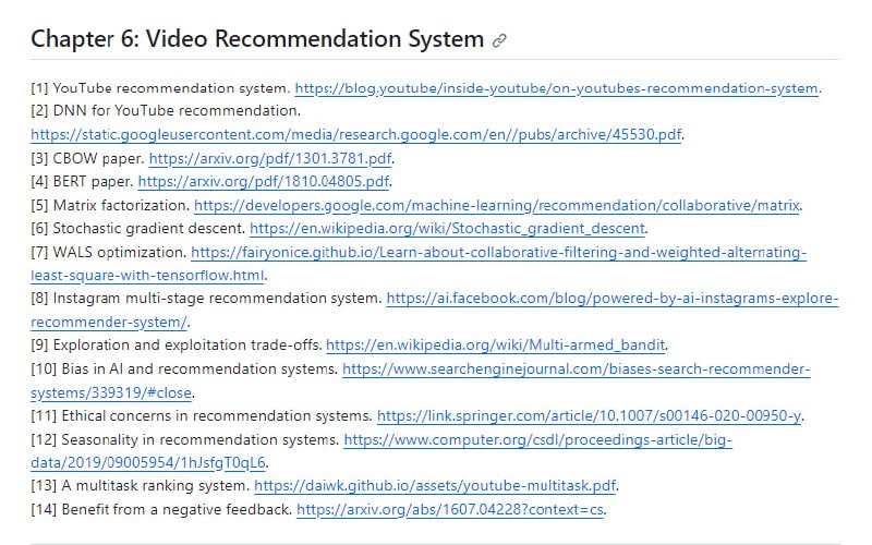 bytebytego总结的系统设计面试参考资料 | link | #面试侧重于后端系统，如视频搜索、视频推荐系统、有害内容检测、广告点击预测等等